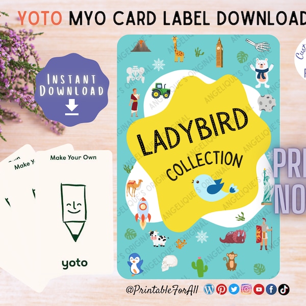 Ladybird Inspired Yoto MYO Card Label Collections Design Printable PNG Download for Make Your Own Cards Label or Sticker with Original Art
