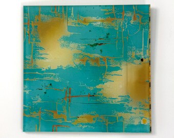 Turquoise Gold Leaf Pattern Acrylic