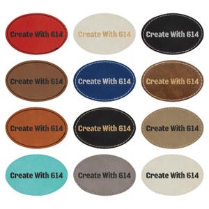 May include: Twelve oval-shaped leather patches in various colors, each with the text "Create With 614" embossed in gold.