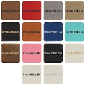 May include: Twelve square coasters with stitched edges in various colors, including brown, red, gray, beige, blue, turquoise, pink, black, and white. Each coaster features the text "Create With 614" in black.