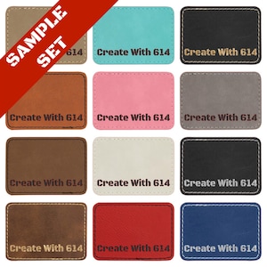 May include: A sample set of ten leather patches in various colors, each with the text "Create With 614" printed on them.