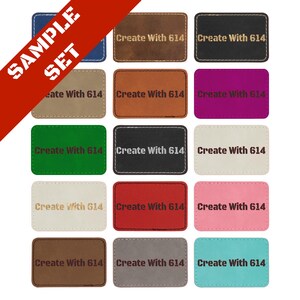 May include: A set of 12 leather patches in various colors, each with the text "Create With 614" embossed in gold.