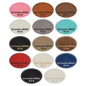 May include: Twelve oval-shaped leather patches in various colors, each with the text "Create With 614" printed in gold.
