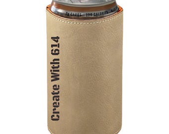 Laserable Leatherette Slim Beverage Holder Light Brown Black