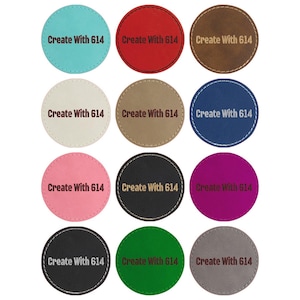 May include: Ten round coasters with a variety of colors, including red, blue, green, black, white, pink, and brown. Each coaster has the text "Create With 614" printed in brown.