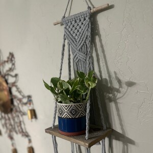 Macrame Wooden Shelf- Light Grey