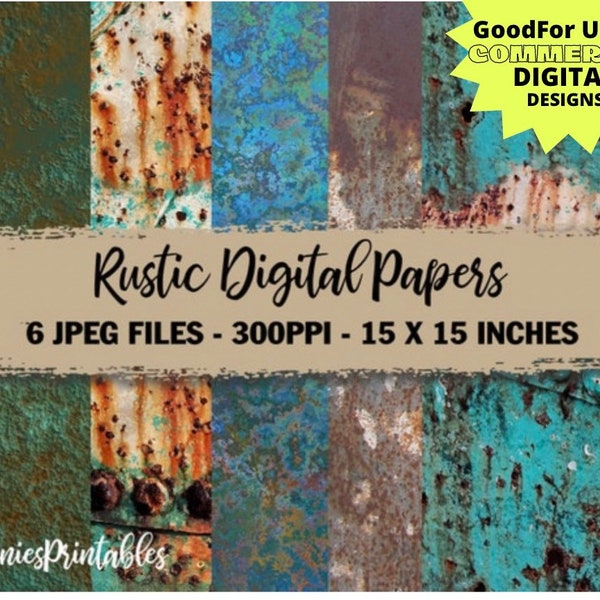 Rustic digital paper, western digital paper, retro paper, patina, scrapbook paper, copper digital paper, teal paper, commercial clipart