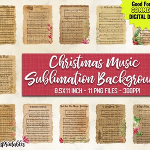 kerstmuziek png, bladmuziek, digitaal papier, vintage muziek, sublimatieontwerp, achtergrond, commercieel gebruik, aquarel