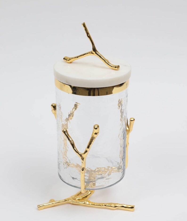 Glass Canister on Gold Twig Base Etsy