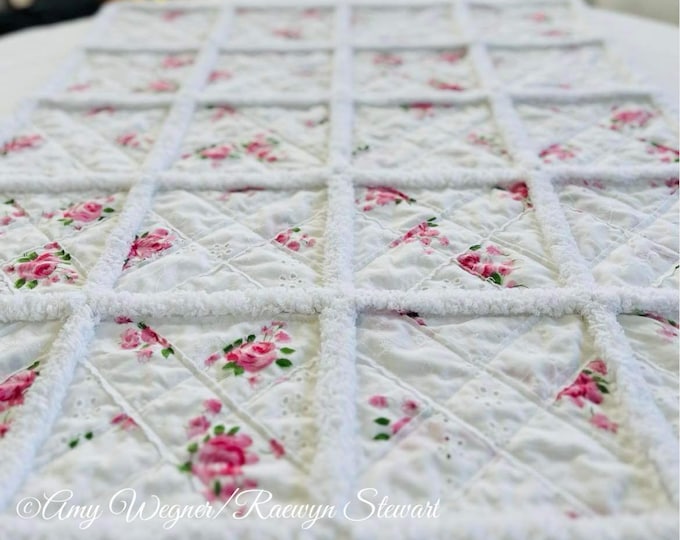 Pre Cut Girl Rag Quilt KIT Pink and Green Flower Power, Flannels Only 2