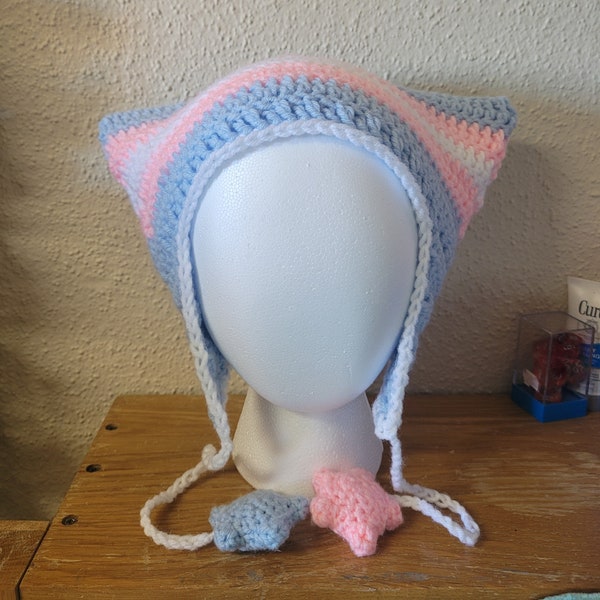 Transgender Pride Cat Ear Flap Hat w/ Stars