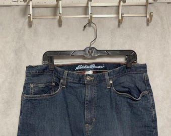Eddie Bauer Jeans Men 36x34 Blue Straight Flannel Blanket Lined Denim Workwear