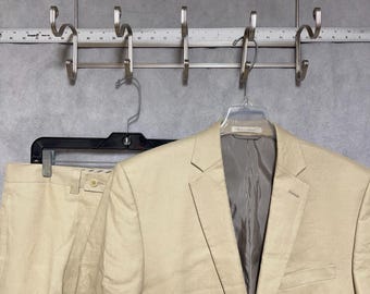 Calvin Klein Suit Men 40R Beige 2B Linen Casual Career Academia 33x32 Pants Luxe