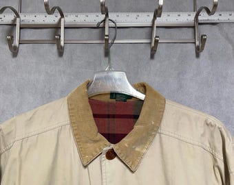 VTG J Crew Coat Men XLT Beige Chore Flannel Lined Oarsman Rugged 90s Barn Jacket