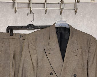 J Riggings Suit Men 42R Houndstooth Double Breasted Winter Flannel Wool W34x31L