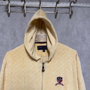 Bluza z kapturem VTG Phat Farm męska, beżowa, welurowa, z logo AOP, zapinana na zamek błyskawiczny, hip-hopowa