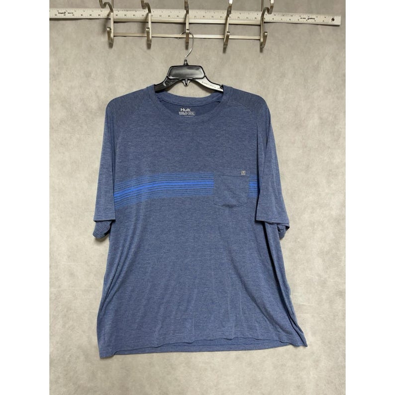 HUK Shirt Men 3XL Blue Waypoint Fishing S/S Tee Pocket Outdoor Performance UPF image 2