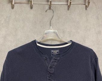 VTG Abercrombie & Fitch Shirt Men XXL Blue Thermal Waffle Knit Grid Outdoor Y2K