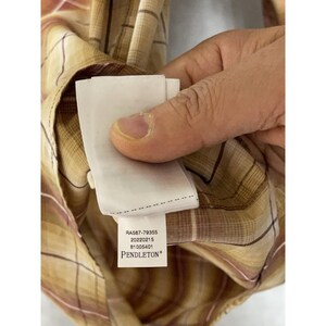 Chemise Pendleton pour homme L beige à carreaux, cow-boy boutonnée avec boutons-pression, corvée de rodéo image 8