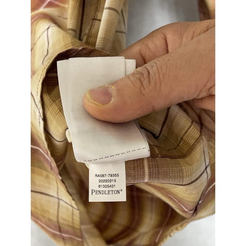 Chemise Pendleton pour homme L beige à carreaux, cow-boy boutonnée avec boutons-pression, corvée de rodéo image 8