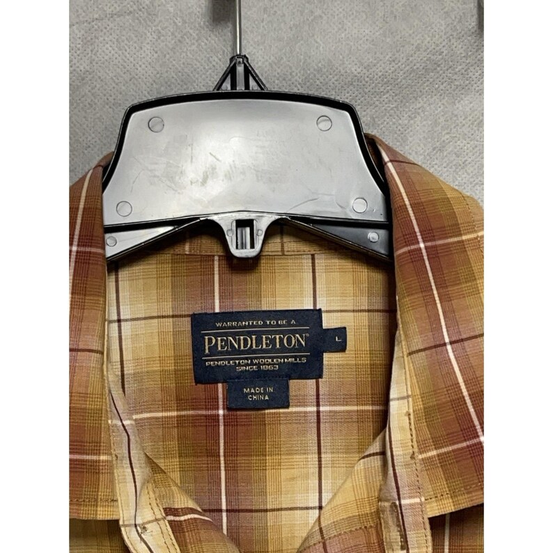 Chemise Pendleton pour homme L beige à carreaux, cow-boy boutonnée avec boutons-pression, corvée de rodéo image 6