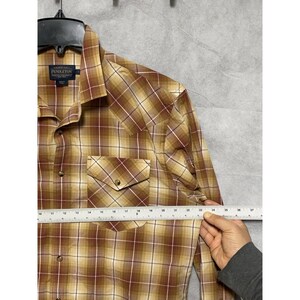 Chemise Pendleton pour homme L beige à carreaux, cow-boy boutonnée avec boutons-pression, corvée de rodéo image 3