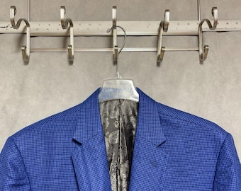 NWT StudioSuits Blazer Men 52L Blue Houndstooth Bespoke Italy Silk Linen Wool