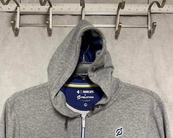 Chaqueta Peloton Fourlaps para hombre, talla L, gris, con cremallera completa, sudadera con capucha y logo RE UP Active
