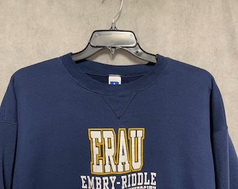 VTG ERAU Tröja XL Blå Embry-Riddle Aeronautical University Grafisk 90-tal