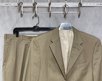 Terno Fumagalli Masculino 40R Listras Bege Taupe 3B Seda Lã Super 130 W36X30 Luxe