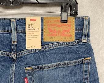 Neu mit Etikett Levi's 527 Jeans Herren 32X30 Blau Stone Wash Denim Slim Bootcut Cowboy Western