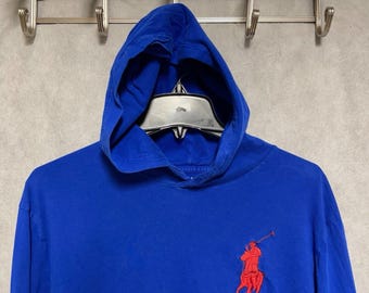 Polo Ralph Lauren Hoodie Herren L Blau Leichter Pullover Spell Out Big Pony