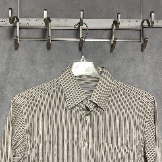 Ermenegildo Zegna, Ermenegildo Zegna Shirt Men M Beige Stripe Linen Cotton Button Up Dress Academia