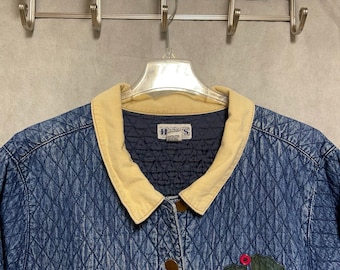 VTG HAIKS Jacket Women 3XL Quilt Denim Corduroy Collar Patchwork 90s Barn Coat
