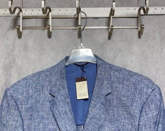 NWT Tasso Elba Blazer Men 48L Blue Linen Hopsack Unstructured 2B Sport Coat Luxe