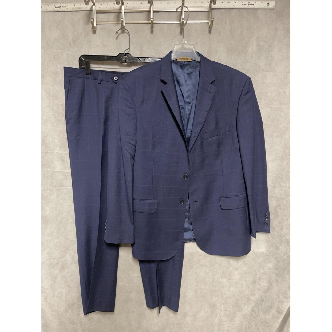 Jos A Bank Suit Men 43R 42R Blue Windowpane 2B Signature Gold Wool ...