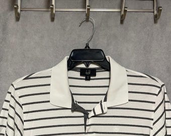 Polo Dunhill da uomo taglia XL, bianca, grigia a righe, Made in Italy, cotone, silenziosa, comoda, lussuosa