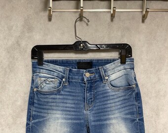 Jeans neri con fibbia da donna, taglia 25x32, denim blu effetto pietra, vestibilità skinny, taglia 53.