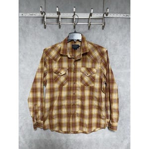 Chemise Pendleton pour homme L beige à carreaux, cow-boy boutonnée avec boutons-pression, corvée de rodéo image 2