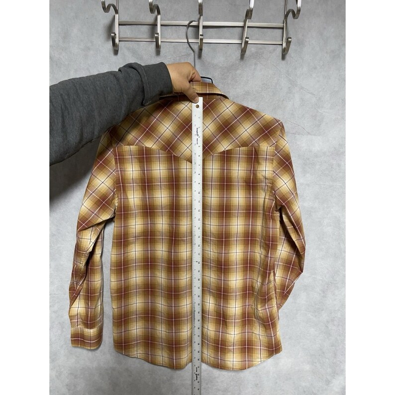 Chemise Pendleton pour homme L beige à carreaux, cow-boy boutonnée avec boutons-pression, corvée de rodéo image 5