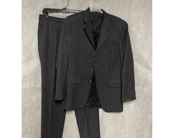 Abito Ralph Lauren da uomo, taglia 38L, grigio a righe, in lana 3B, etichetta blu, pantaloni W32x33.5, lusso.