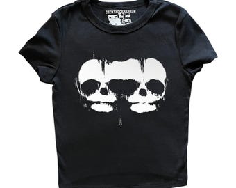 fetal skeleton skull baby tee (womens tight fitting cropped shirt)|||||||||||||||||||||||| alternative clothing, skeleton