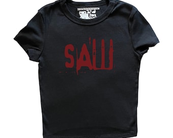 Red saw baby tee. (women’s tight fitting crop top)
