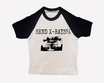 Send X-rays?¿ teeth baseball baby  tee (womens tight fitting cropped shirt)