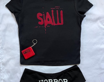 Red saw cropped baby tee (fitted crop top)