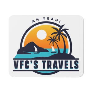 VFC&#39;s Travels Travel-Themed Desk Mouse Pad, Office Decor, Gift for Travelers, Tropical Mousepad, VFC&#39;s Travels Design, Fun Desk Accessory
