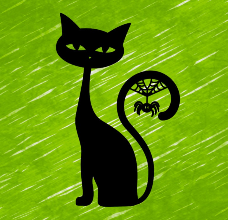 Black Cat With Spider Halloween Hanging Vinyl Removeable, Permanent ...