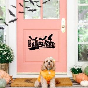 Halloween Broomstick & Pumpkin Vinyl Removeable or Permanent Decal or Window Cling Decals or iron-on for windows, doors, walls or  sign