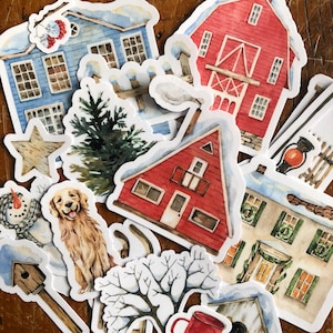 Autocollants d'hiver, aquarelle de Noël, autocollants imperméables en vinyle mat brillant UV pour agendas, ordinateur portable, cartes, travaux manuels, cadeaux, tasses