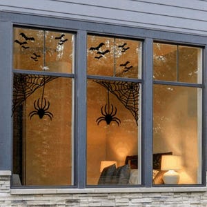 Corner Spinnennetz & Fledermäuse Halloween Fenster Cling Set, Vinyl Aufkleber, entfernbar, Permanent Vinyl für Fenster, Türen, Wände oder wo auch immer!